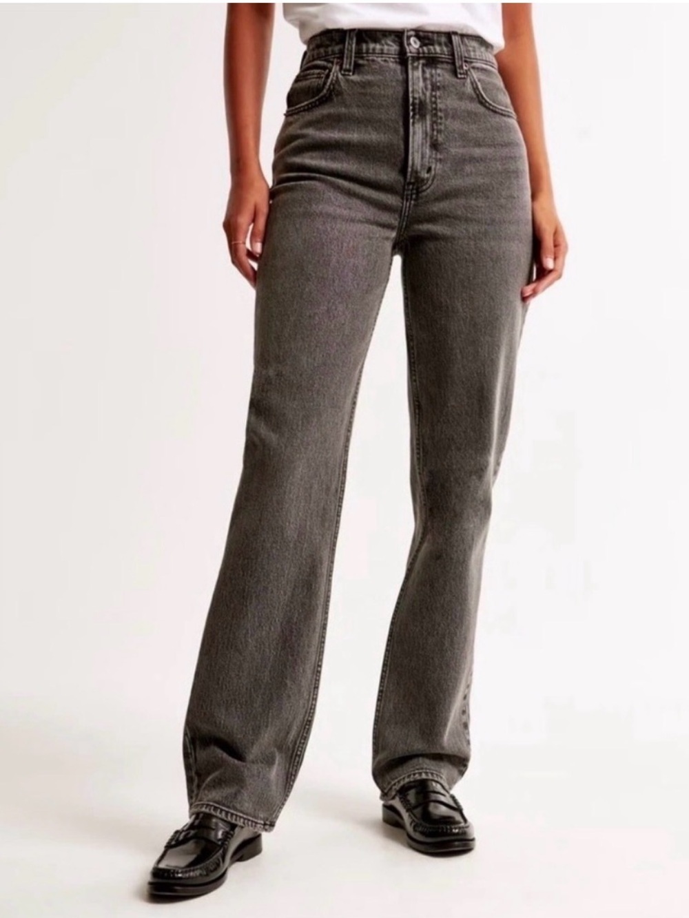 Abercrombie & Fitch The 90s Straight Jeans Size 24 Ultra High Rise Gray Grey